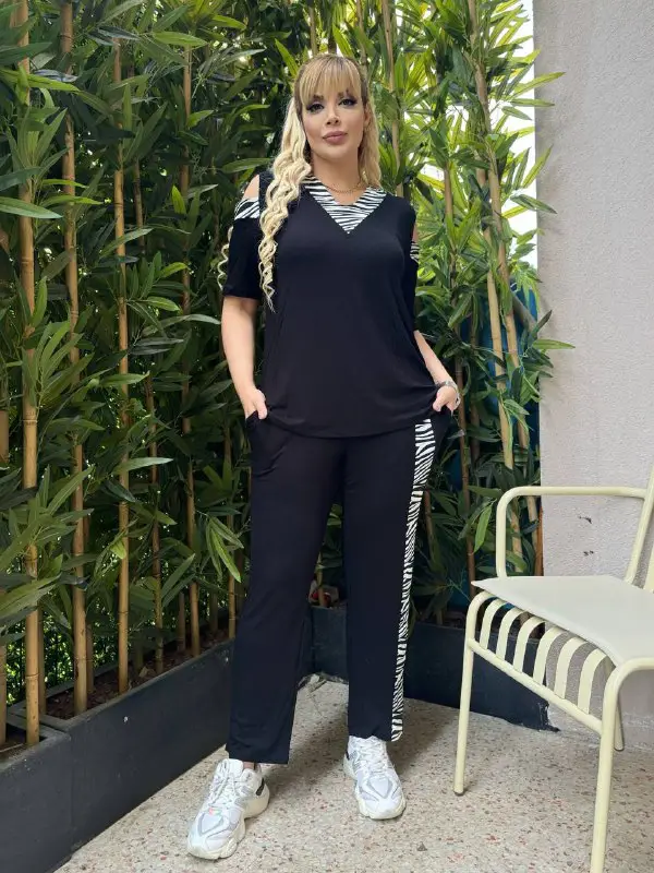 KADIN BÜYÜK BEDEN OMUZ PENCERE GARNİ ŞERİT DETAY LİKRALI VİSKON TAKIM