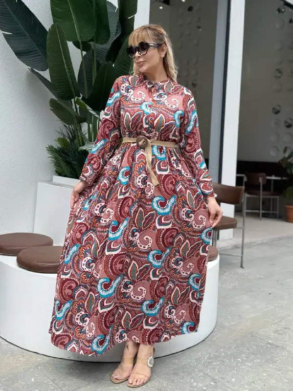 KADIN BÜYÜK BEDEN DÜĞMELİ YAKASI PATLI İSPANYOL KOL DOKUMA ELBİSE