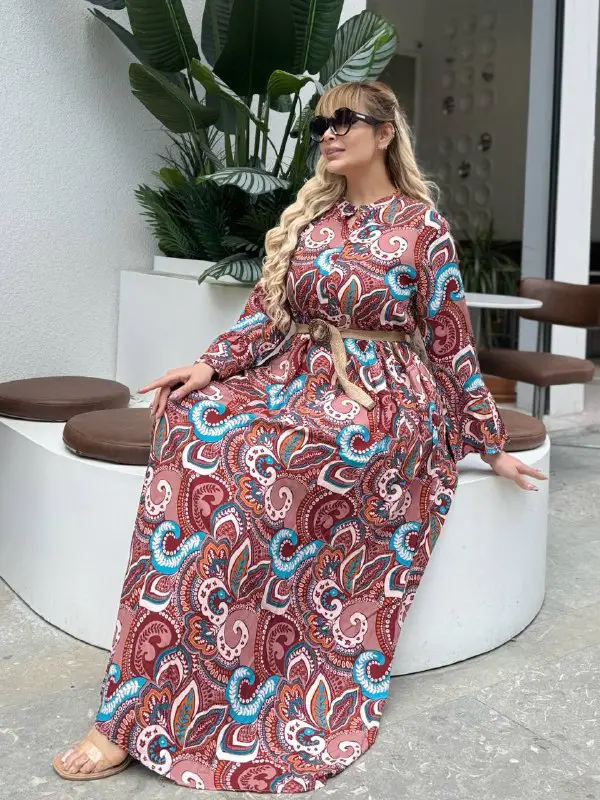 KADIN BÜYÜK BEDEN DÜĞMELİ YAKASI PATLI İSPANYOL KOL DOKUMA ELBİSE