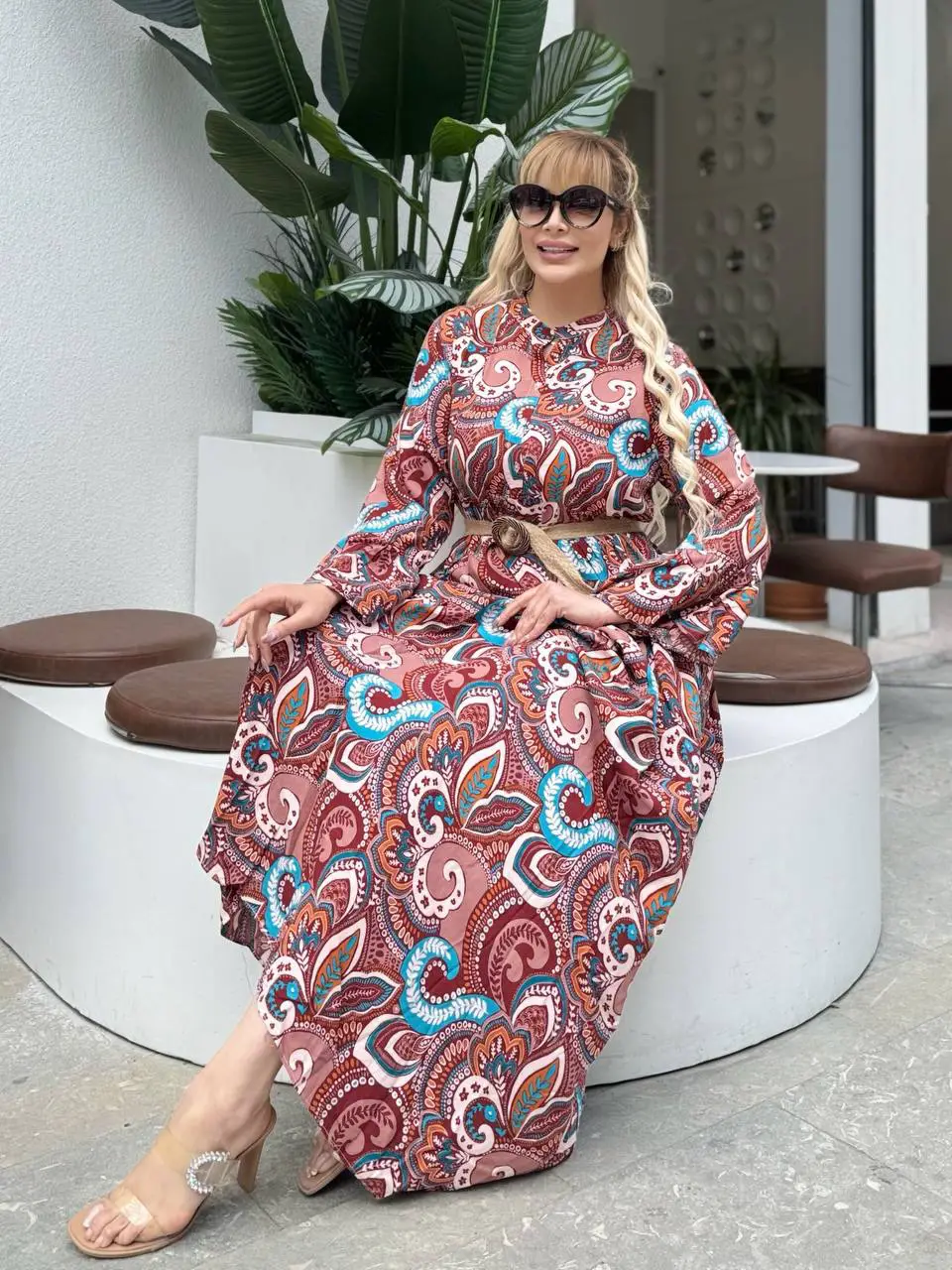 KADIN BÜYÜK BEDEN DÜĞMELİ YAKASI PATLI İSPANYOL KOL DOKUMA ELBİSE