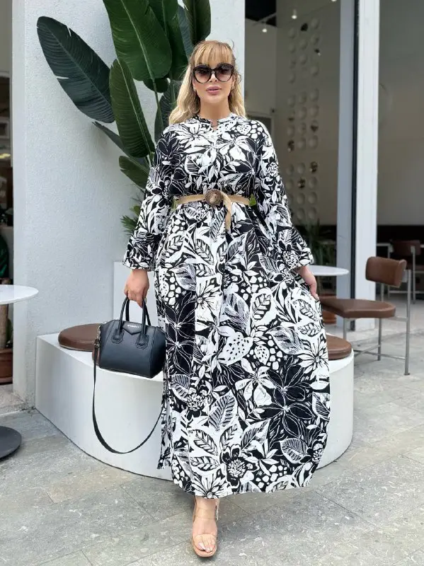 KADIN BÜYÜK BEDEN DÜĞMELİ YAKASI PATLI İSPANYOL KOL DOKUMA ELBİSE