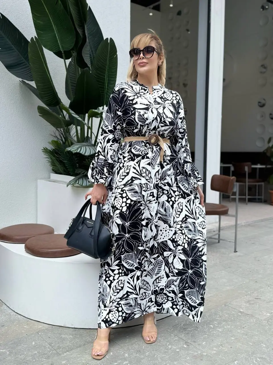 KADIN BÜYÜK BEDEN DÜĞMELİ YAKASI PATLI İSPANYOL KOL DOKUMA ELBİSE