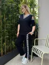 KADIN BÜYÜK BEDEN OMUZ PENCERE GARNİ ŞERİT DETAY LİKRALI VİSKON TAKIM