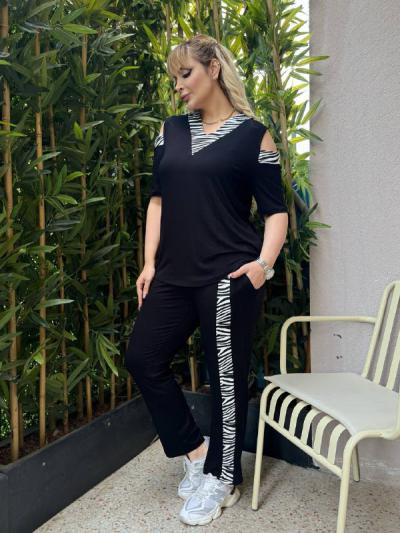 KADIN BÜYÜK BEDEN OMUZ PENCERE GARNİ ŞERİT DETAY LİKRALI VİSKON TAKIM