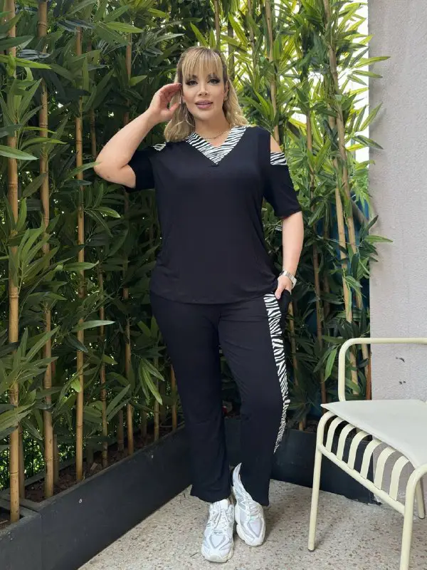 KADIN BÜYÜK BEDEN OMUZ PENCERE GARNİ ŞERİT DETAY LİKRALI VİSKON TAKIM