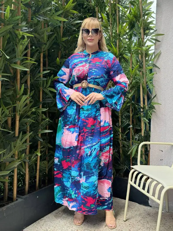 KADIN BÜYÜK BEDEN DÜĞMELİ YAKASI PATLI İSPANYOL KOL DOKUMA ELBİSE