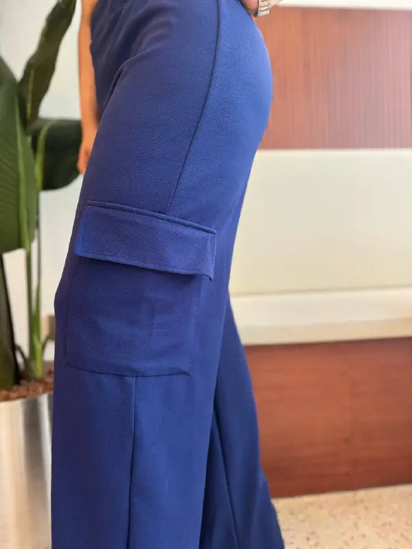 KADIN BÜYÜK BEDEN KARGO CEPLİ BELİ LASTİKLİ ESNEK KREP PANTOLON