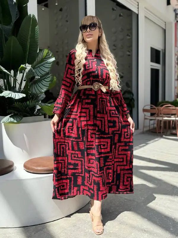 KADIN BÜYÜK BEDEN DÜĞMELİ YAKASI PATLI İSPANYOL KOL DOKUMA ELBİSE