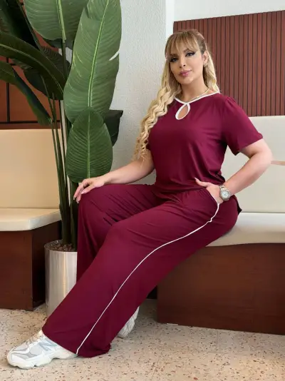 KADIN BÜYÜK BEDEN CEPLİ BİYELİ DAMLA DETAY LİKRALI VİSKON TAKIM