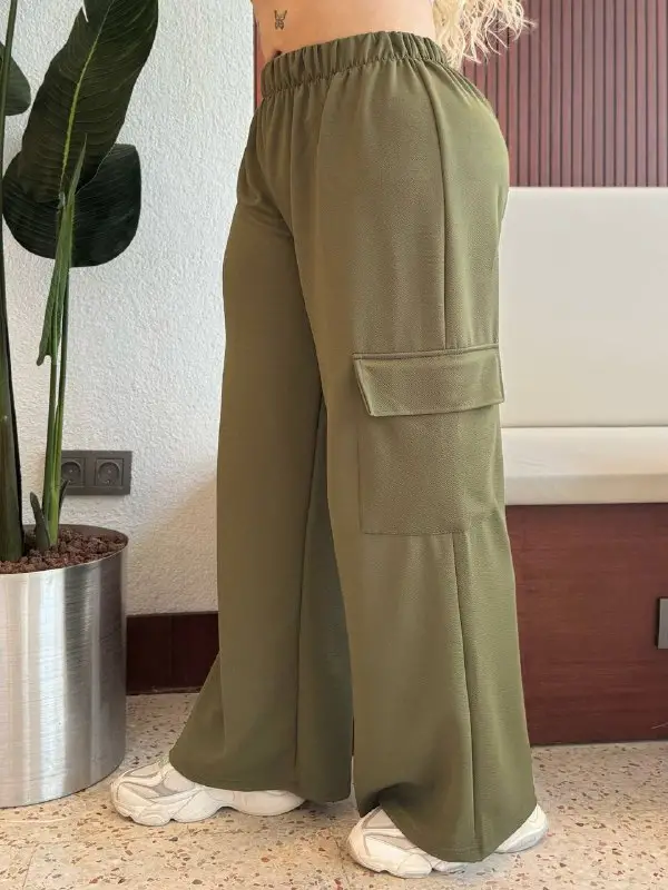  KADIN BÜYÜK BEDEN KARGO CEPLİ BELİ LASTİKLİ ESNEK KREP PANTOLON