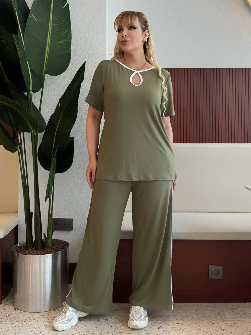 KADIN BÜYÜK BEDEN CEPLİ BİYELİ DAMLA DETAY LİKRALI VİSKON TAKIM