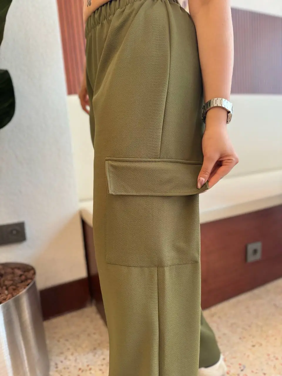  KADIN BÜYÜK BEDEN KARGO CEPLİ BELİ LASTİKLİ ESNEK KREP PANTOLON
