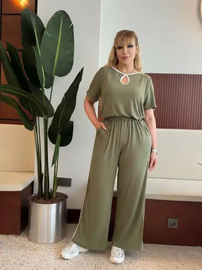 KADIN BÜYÜK BEDEN CEPLİ BİYELİ DAMLA DETAY LİKRALI VİSKON TAKIM