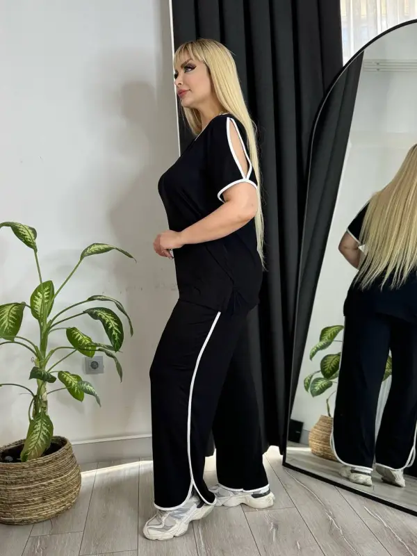 KADIN BÜYÜK BEDEN KOL DEKOLTE BEYAZ BİYE DETAY LİKRALI VİSKON TAKIM