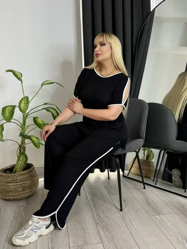 KADIN BÜYÜK BEDEN KOL DEKOLTE BEYAZ BİYE DETAY LİKRALI VİSKON TAKIM