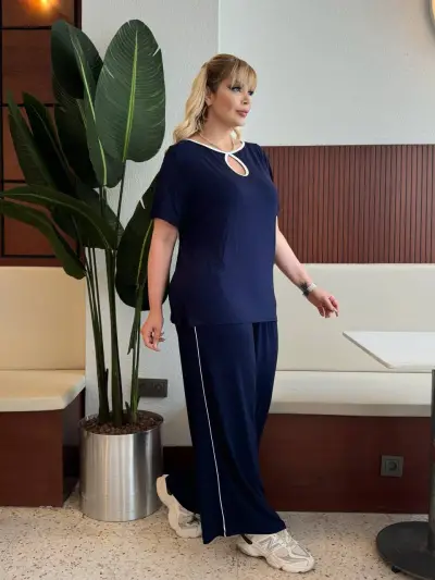 KADIN BÜYÜK BEDEN CEPLİ BİYELİ DAMLA DETAY LİKRALI VİSKON TAKIM