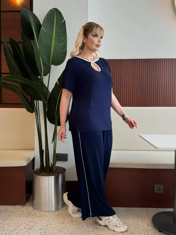 KADIN BÜYÜK BEDEN CEPLİ BİYELİ DAMLA DETAY LİKRALI VİSKON TAKIM