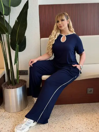 KADIN BÜYÜK BEDEN CEPLİ BİYELİ DAMLA DETAY LİKRALI VİSKON TAKIM