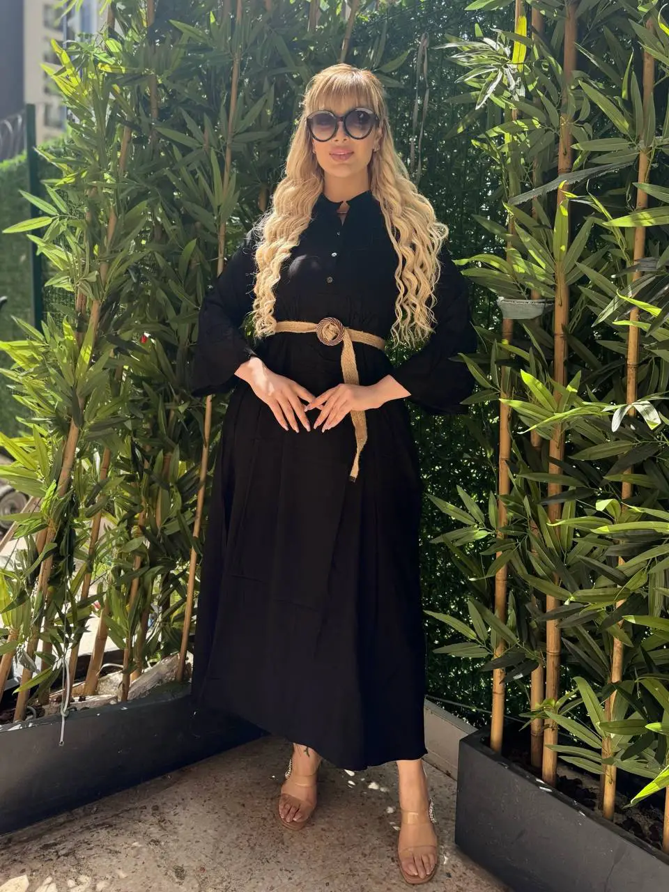  KADIN BÜYÜK BEDEN DÜĞMELİ YAKASI PATLI İSPANYOL KOL DOKUMA ELBİSE