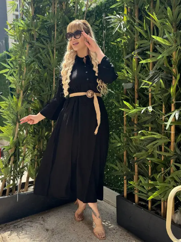  KADIN BÜYÜK BEDEN DÜĞMELİ YAKASI PATLI İSPANYOL KOL DOKUMA ELBİSE