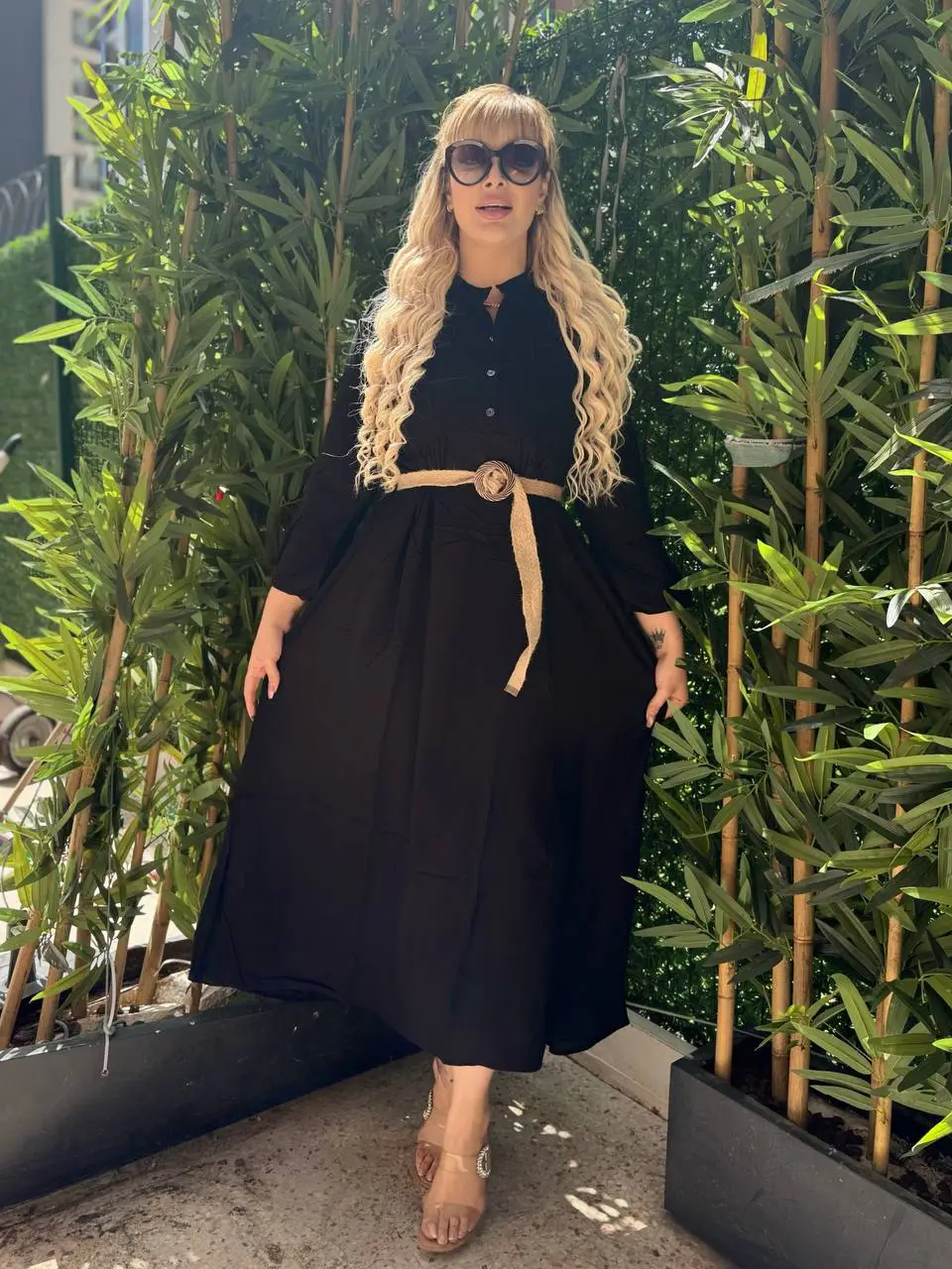  KADIN BÜYÜK BEDEN DÜĞMELİ YAKASI PATLI İSPANYOL KOL DOKUMA ELBİSE