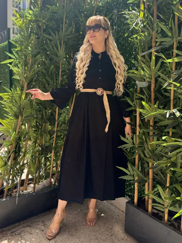  KADIN BÜYÜK BEDEN DÜĞMELİ YAKASI PATLI İSPANYOL KOL DOKUMA ELBİSE