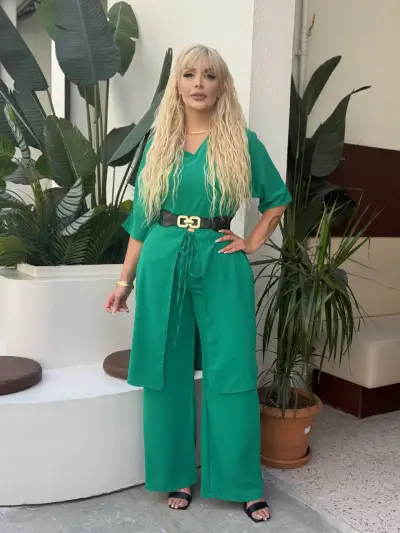 KADIN BÜYÜK BEDEN YIRTMAÇLI V YAKA DETAY DOKUMA JESSİCA TAKIM ( KEMER DAHİL DEĞİL )