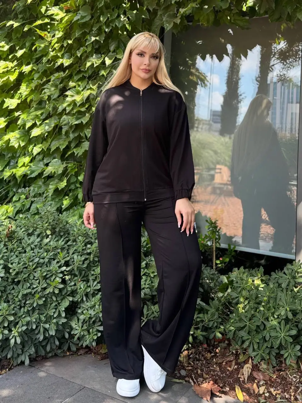 KADIN BÜYÜK BEDEN HAKİM YAKA FERMUARLI LİKRALI KRİSTAL İKİ İPLİK TAKIM