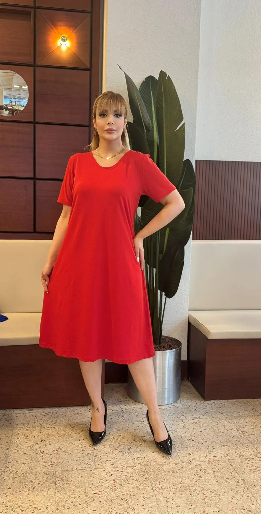 KADIN BÜYÜK BEDEN LİKRALI KREP ELBİSE