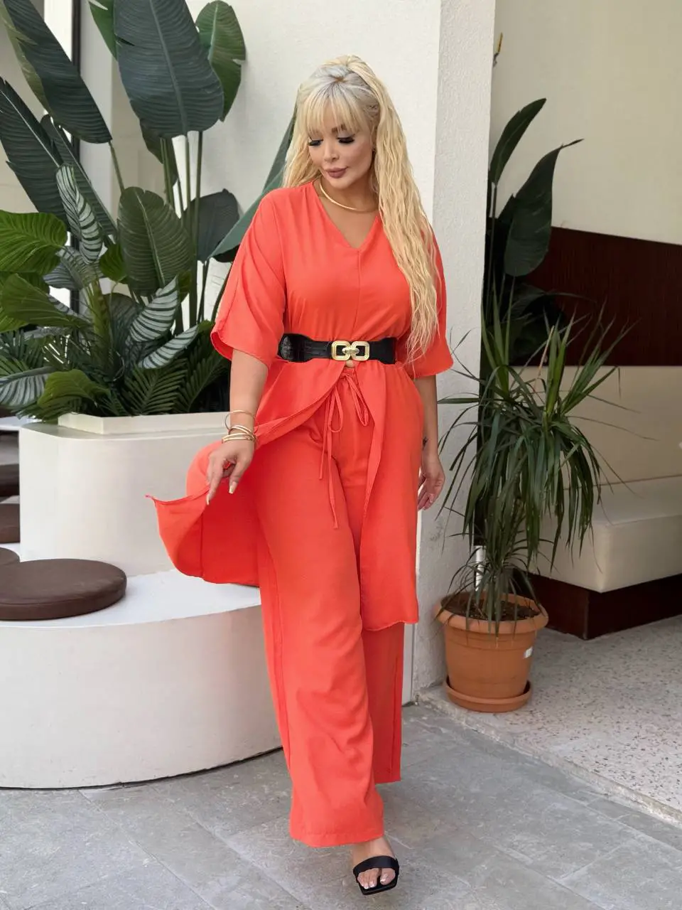 KADIN BÜYÜK BEDEN YIRTMAÇLI V YAKA DETAY DOKUMA JESSİCA TAKIM ( KEMER DAHİL DEĞİL )