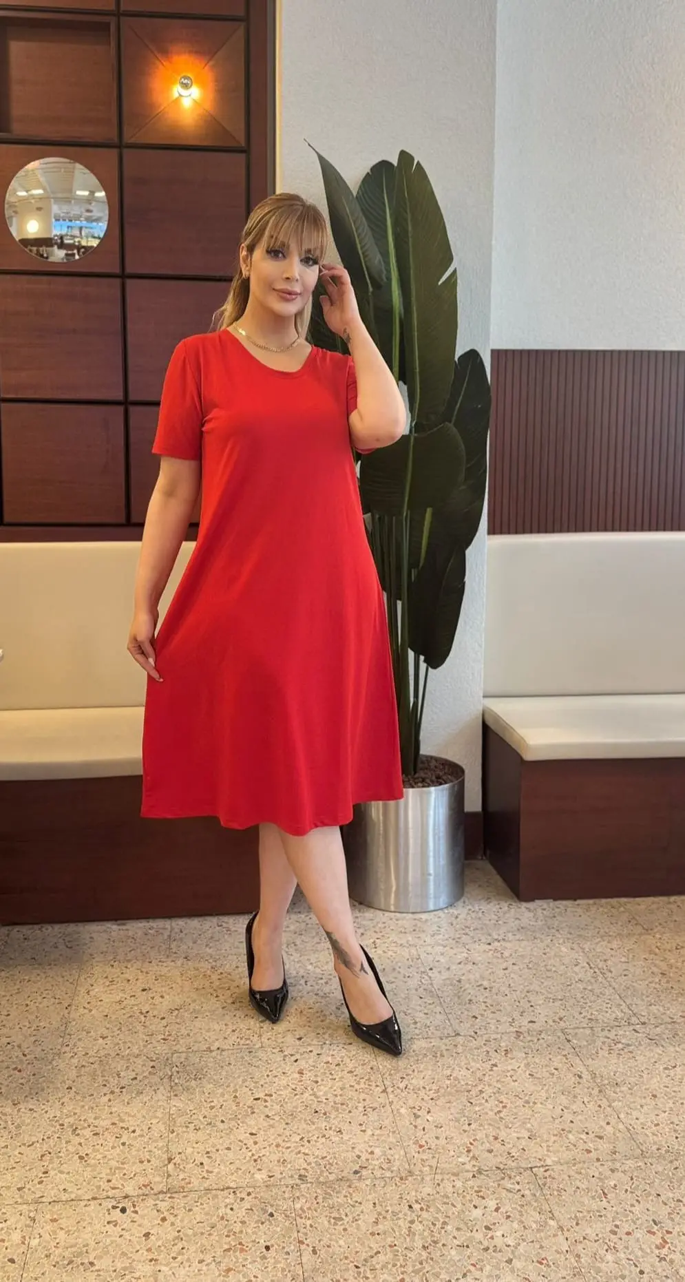 KADIN BÜYÜK BEDEN LİKRALI KREP ELBİSE