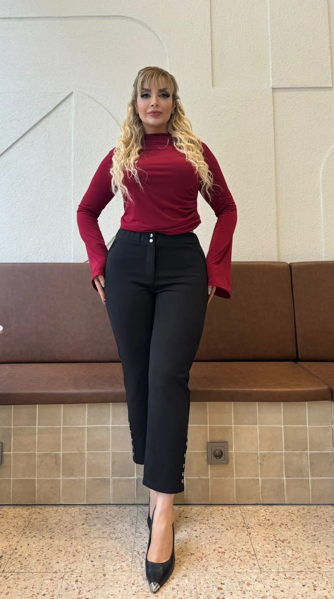  KADIN BÜYÜK BEDEN PAÇA ÇITÇIT DETAY FERMUARLI BİLEK BOY LİKRALI ÇELİK PANTOLON