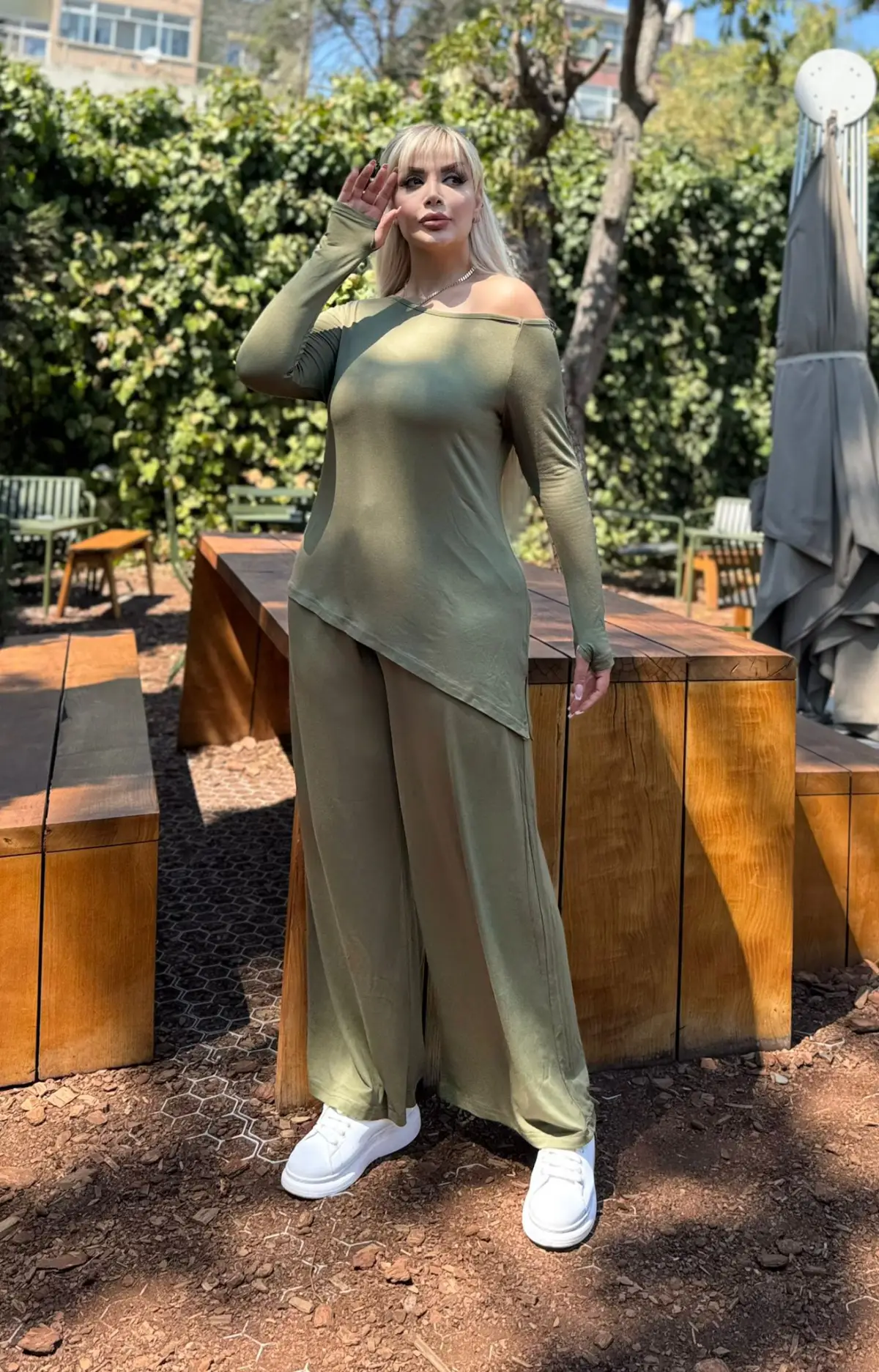  KADIN BÜYÜK BEDEN DEGAJE YAKA ASİMETRİK YIRTMAÇLI ESNEK VİSKON TAKIM