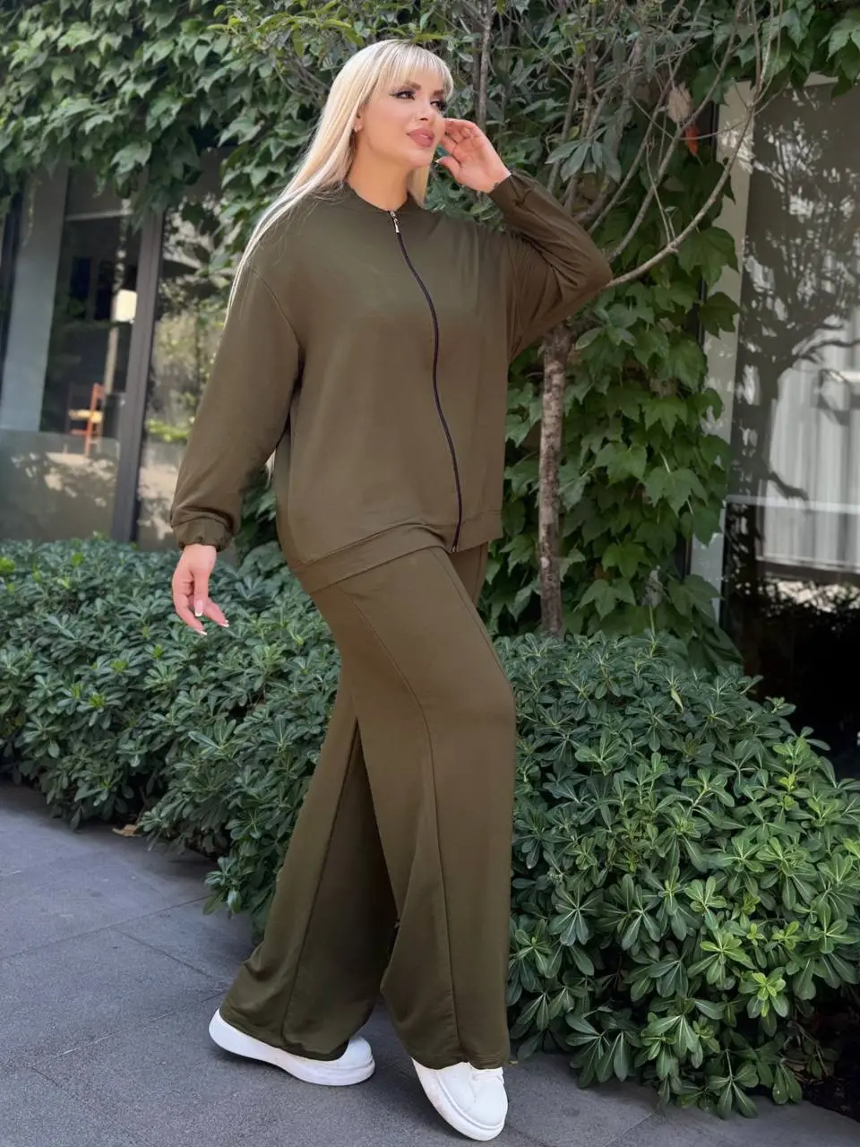 KADIN BÜYÜK BEDEN HAKİM YAKA FERMUARLI LİKRALI KRİSTAL İKİ İPLİK TAKIM