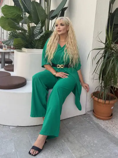 KADIN BÜYÜK BEDEN YIRTMAÇLI V YAKA DETAY DOKUMA JESSİCA TAKIM ( KEMER DAHİL DEĞİL )