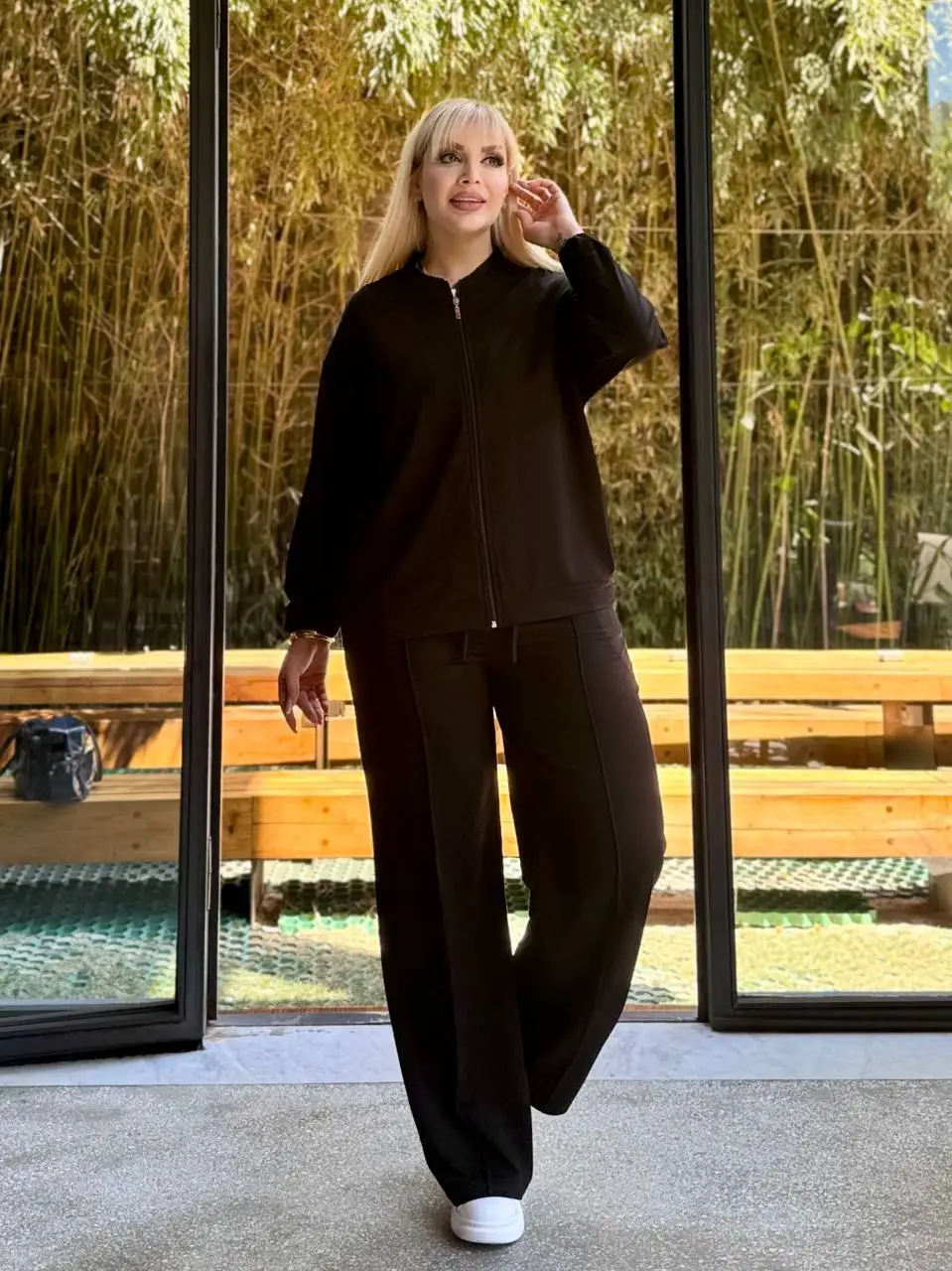 KADIN BÜYÜK BEDEN HAKİM YAKA FERMUARLI LİKRALI KRİSTAL İKİ İPLİK TAKIM