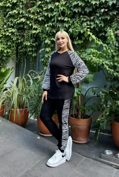 KADIN BÜYÜK BEDEN REGLAN KOL PAÇA LASTİKLİ LİKRALI VİSKON TAKIM