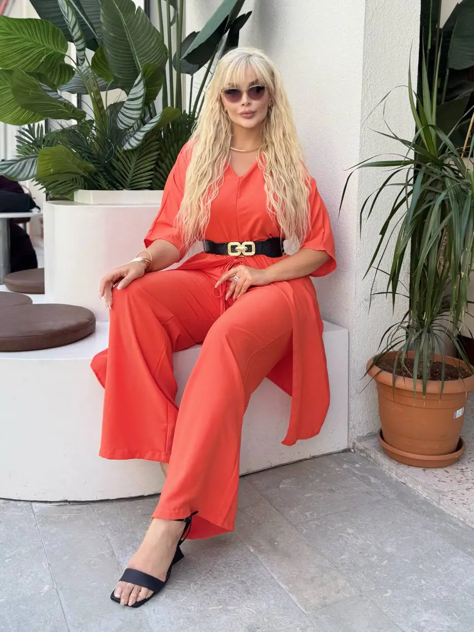 KADIN BÜYÜK BEDEN YIRTMAÇLI V YAKA DETAY DOKUMA JESSİCA TAKIM ( KEMER DAHİL DEĞİL )