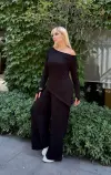  KADIN BÜYÜK BEDEN DEGAJE YAKA ASİMETRİK YIRTMAÇLI ESNEK VİSKON TAKIM