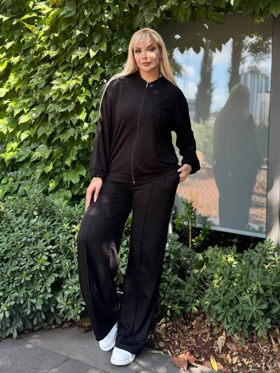 KADIN BÜYÜK BEDEN HAKİM YAKA FERMUARLI LİKRALI KRİSTAL İKİ İPLİK TAKIM