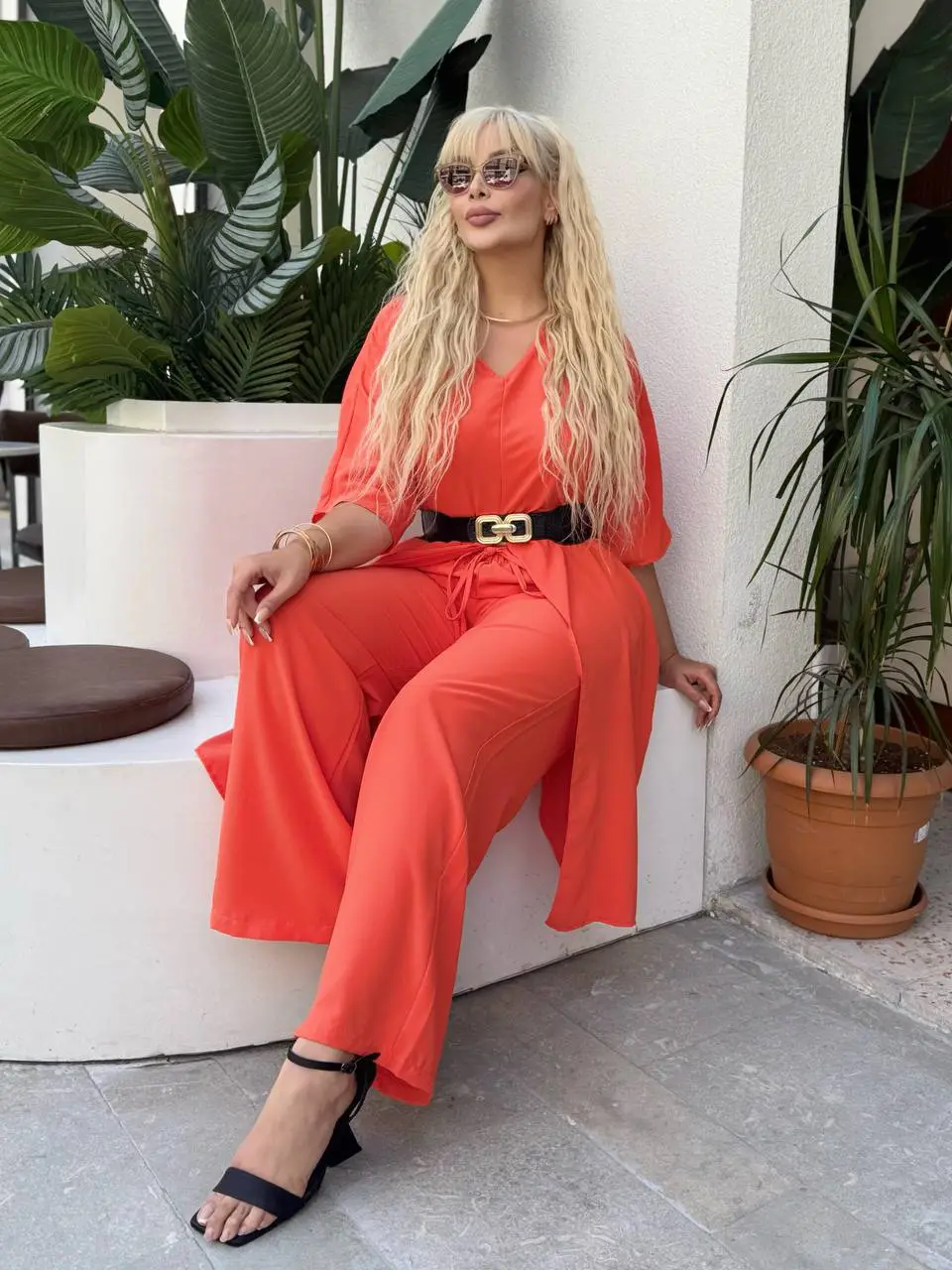 KADIN BÜYÜK BEDEN YIRTMAÇLI V YAKA DETAY DOKUMA JESSİCA TAKIM ( KEMER DAHİL DEĞİL )