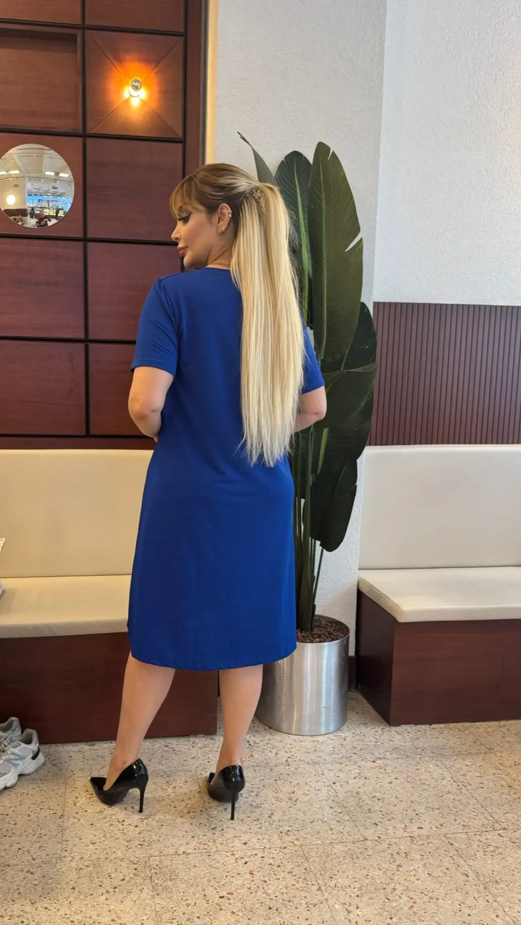 KADIN BÜYÜK BEDEN LİKRALI KREP ELBİSE