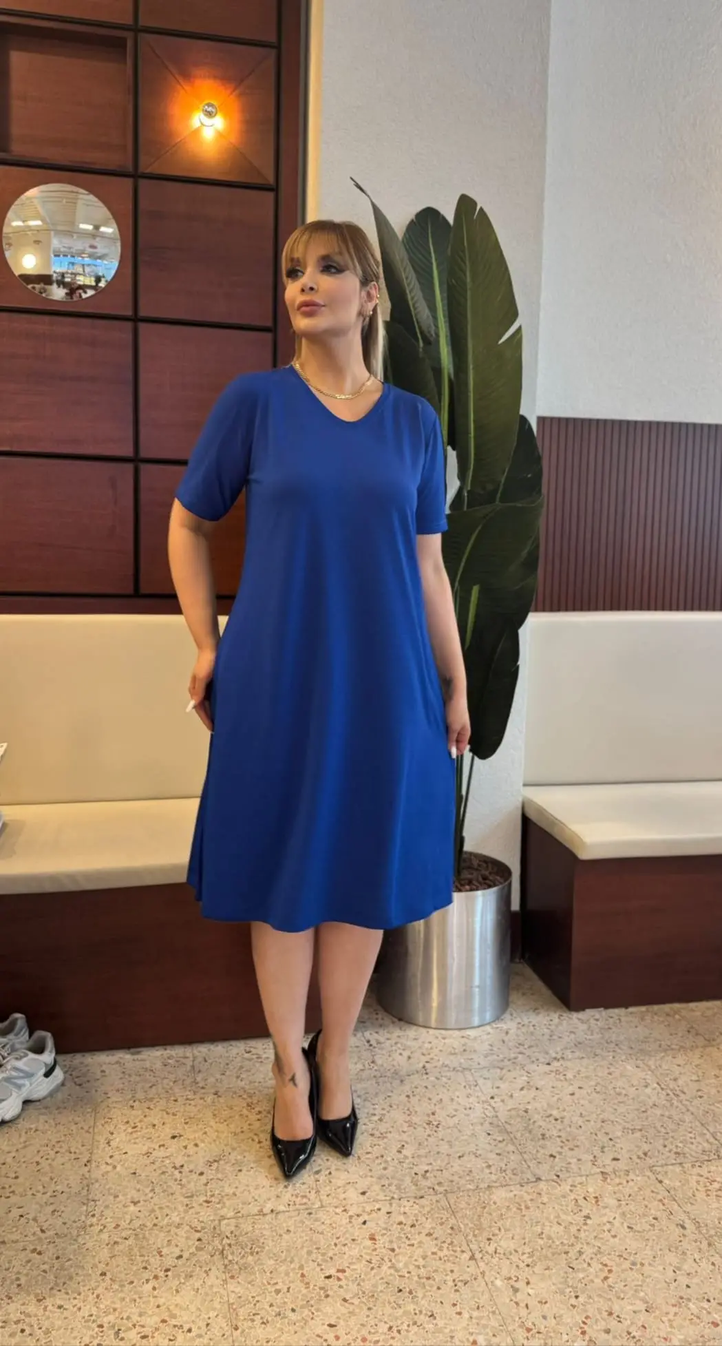 KADIN BÜYÜK BEDEN LİKRALI KREP ELBİSE