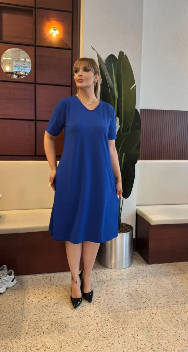KADIN BÜYÜK BEDEN LİKRALI KREP ELBİSE