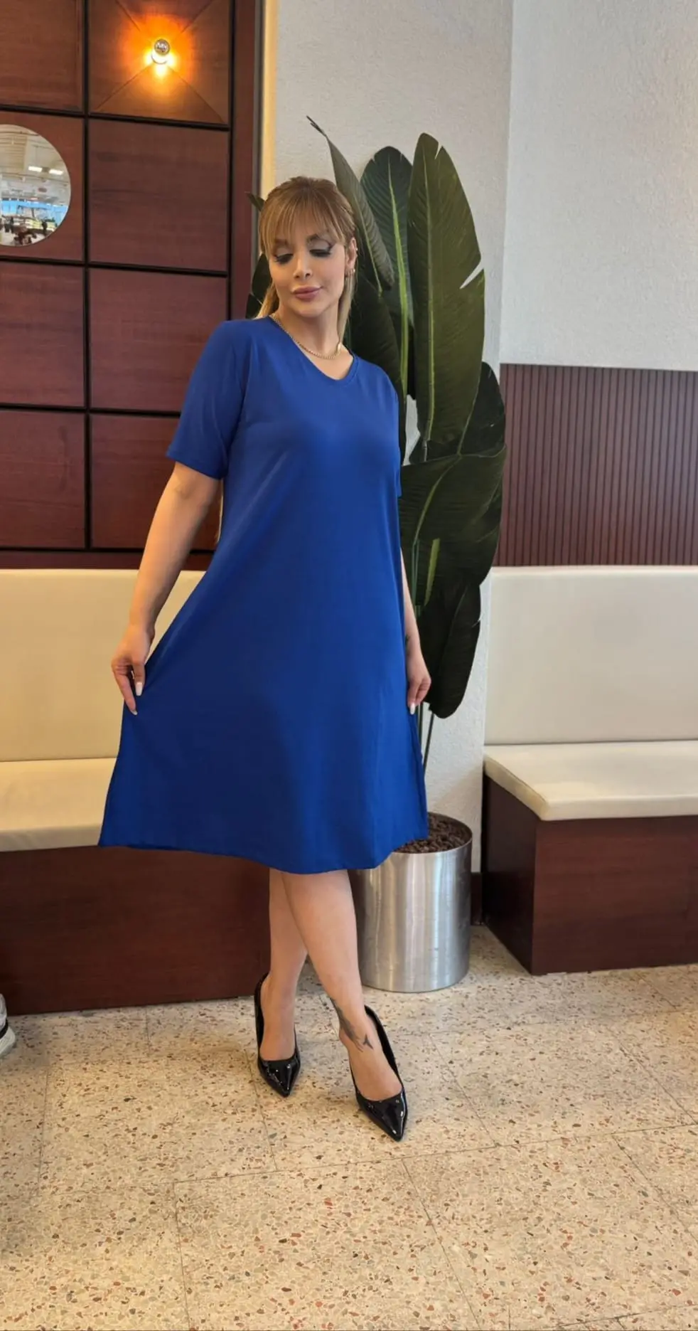 KADIN BÜYÜK BEDEN LİKRALI KREP ELBİSE