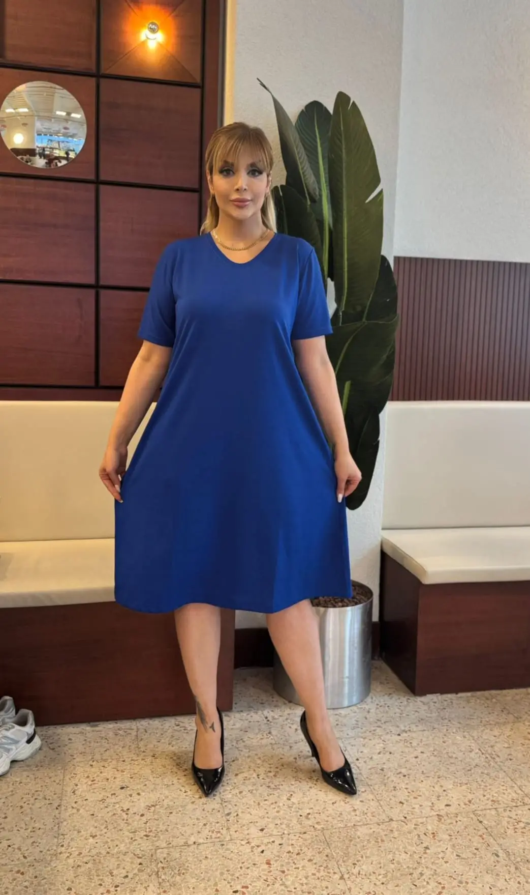 KADIN BÜYÜK BEDEN LİKRALI KREP ELBİSE