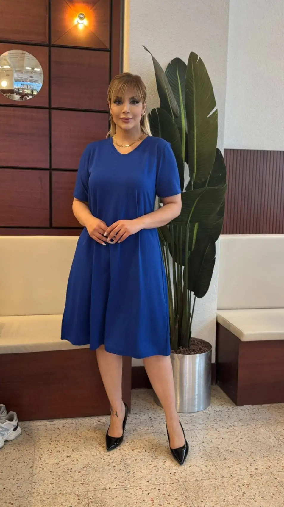 KADIN BÜYÜK BEDEN LİKRALI KREP ELBİSE