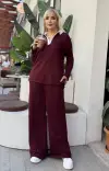 KADIN BÜYÜK BEDEN GÖMLEK YAKA DETAY LİKRALI KRİSTAL İKİ İPLİK TAKIM