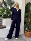 KADIN BÜYÜK BEDEN GÖMLEK YAKA DETAY LİKRALI KRİSTAL İKİ İPLİK TAKIM
