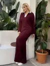 KADIN BÜYÜK BEDEN GÖMLEK YAKA DETAY LİKRALI KRİSTAL İKİ İPLİK TAKIM